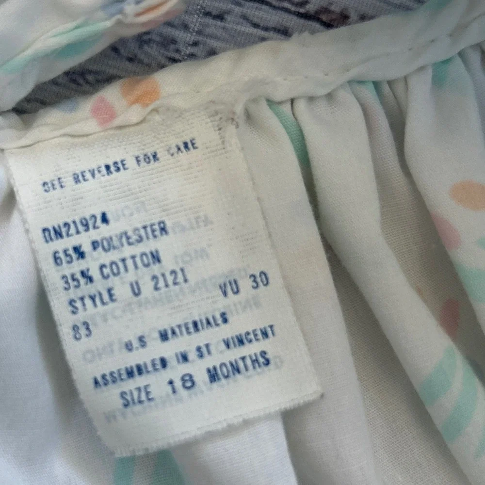 Vintage Baby Bonnet Pastel Abstract Print Ruffle Sun Hat 18‎ Months Style U 2121